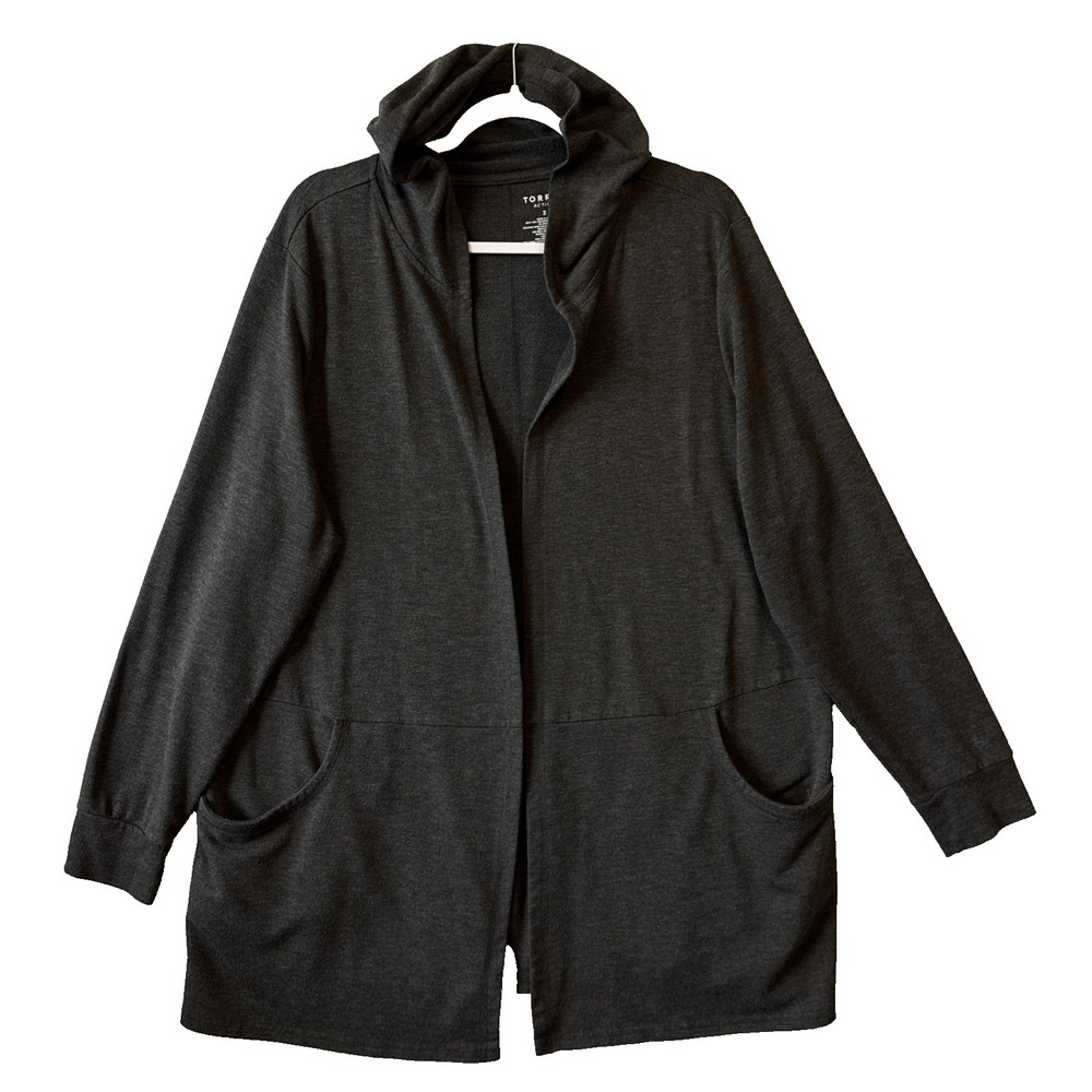 Torrid Active Hooded Cardigan Gray Open Front Jacket Pockets Plus 2X Athleisure‎